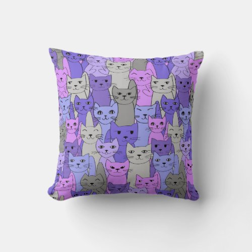 Many Purple Cats Design Throw Pillow