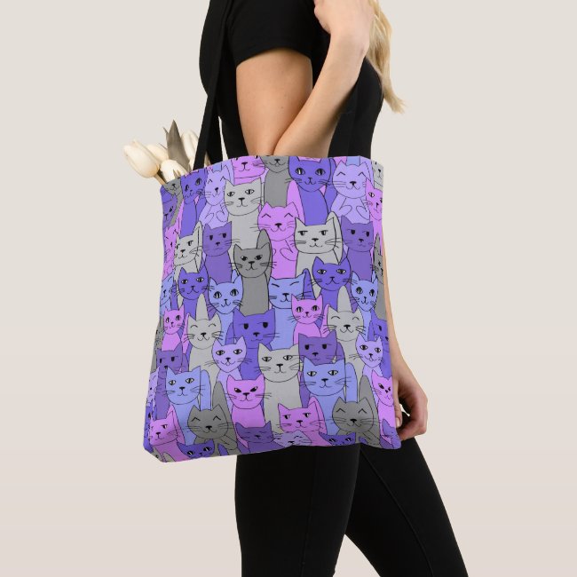 Many Purple Cats Design Tote Bag