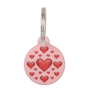 Many Red Hearts On Blush Pink & Pet's Info Pet ID Tag