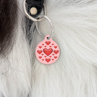 Many Red Hearts On Blush Pink & Pet's Info Pet ID Tag