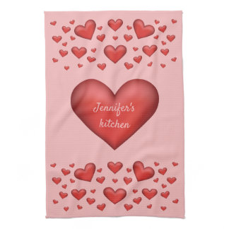 Many Red Hearts With Custom Text Kitchen Towel