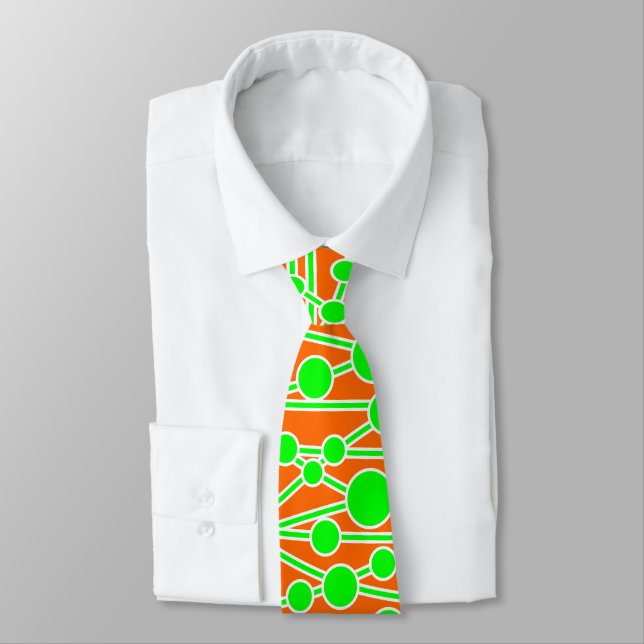 Many Roads II Green with White on Orange FF6600 Neck Tie (Tied)