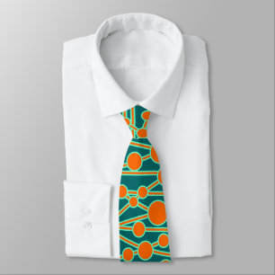 Many Roads II Orange & Turquoise on Teal 006666 Neck Tie