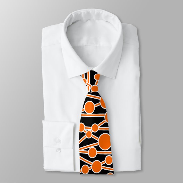 Many Roads II Orange & White on Black Neck Tie (Tied)