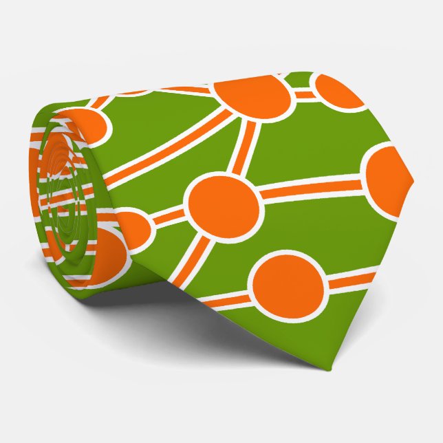 Many Roads II Orange & White on Green 669900 Neck Tie (Rolled)