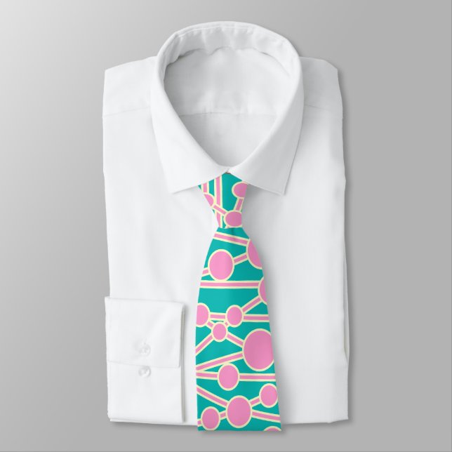 Many Roads II Pink & Cream on Aqua 0ABAB5 Neck Tie (Tied)