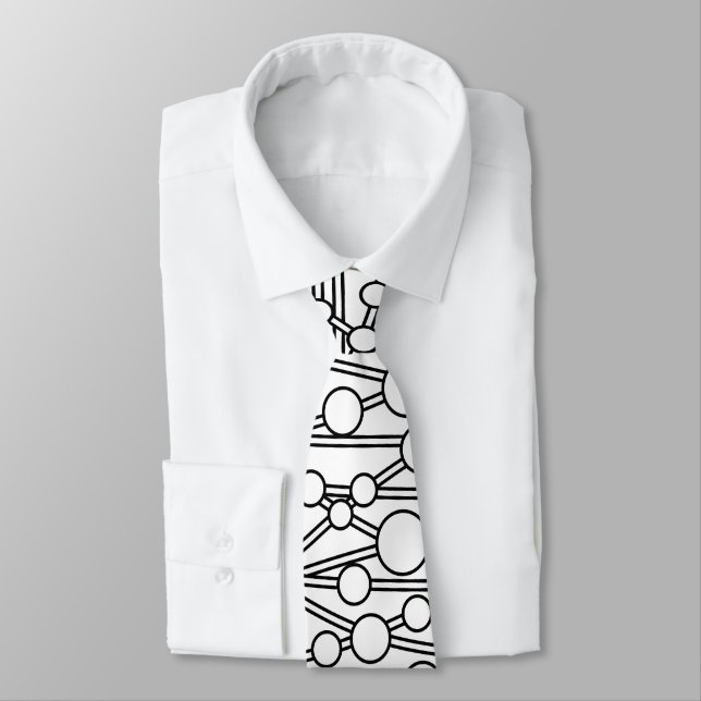 Many Roads II White with Black on White Neck Tie (Tied)