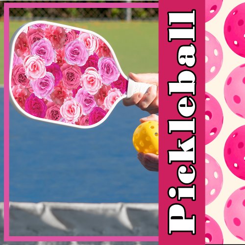 Many Shades of Pink Floral Collage Flowers Pickleball Paddle