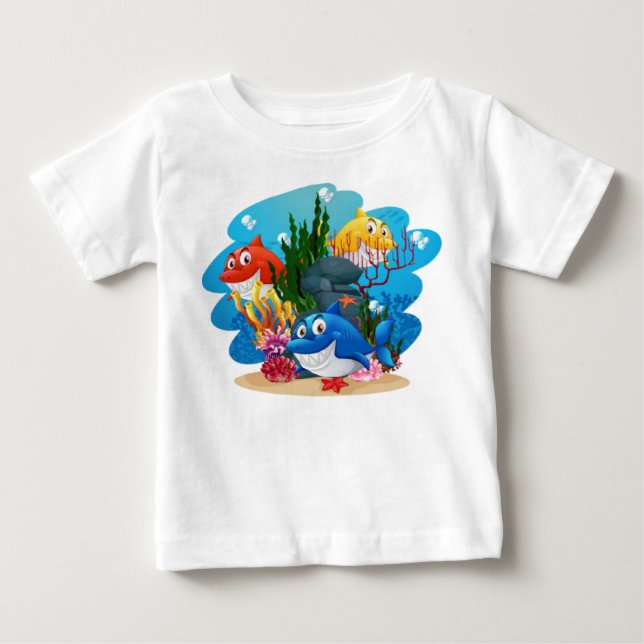 Many Sharks Underwater Cartoon-23986 Baby T-Shirt (Front)