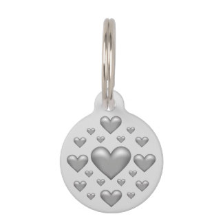 Many Silver Gray Color Hearts & Pet's Info Pet ID Tag