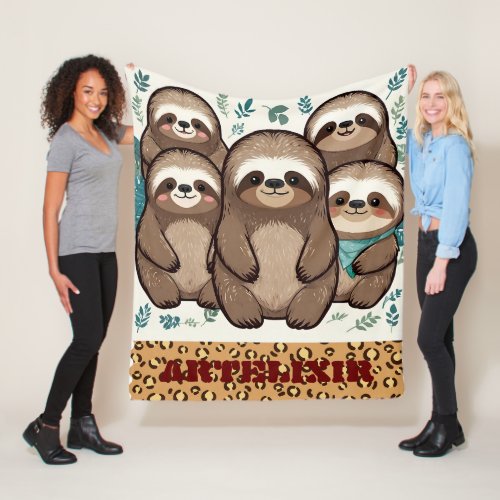 Many Sloth Army Print Fleece Blanket