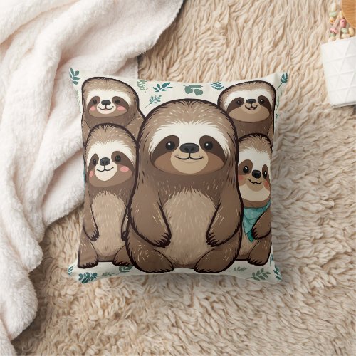 Many Sloth Army Throw Pillow