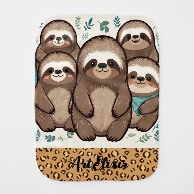 Many Sloth  Baby Burp Cloth (Front)