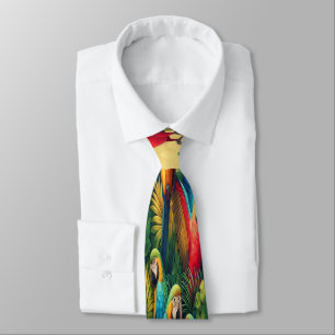 Many Small Parrots Among Tropical Foliage Neck Tie