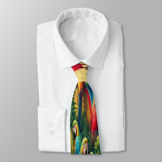 Many Small Parrots Among Tropical Foliage Neck Tie (Tied)
