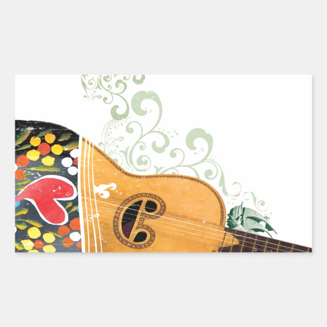 Many Symbols of Portugal - Portuguese Guitar Rectangular Sticker (Front)