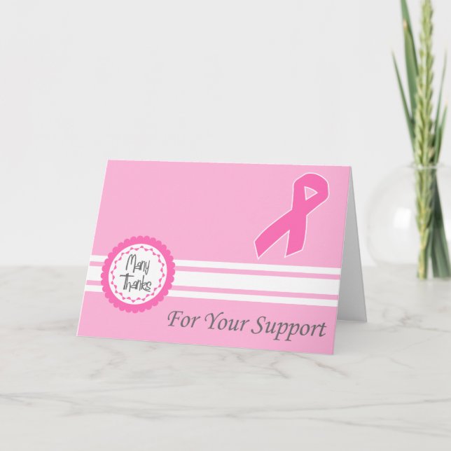 Many Thanks For Your Support (Pink Ribbon) Thank You Card (Front)