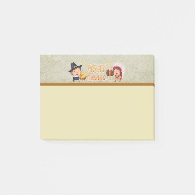 Many Thanks Pilgrim And Native Grateful Together Post-it Notes (Front)
