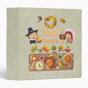 Many Thanks Pilgrim And Native Thanksgiving Feast 3 Ring Binder