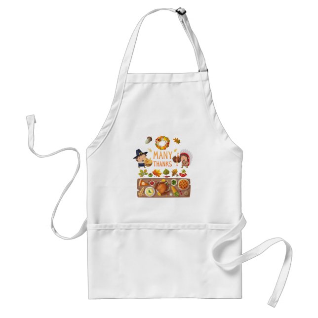 Many Thanks Pilgrim And Native Thanksgiving Feast Adult Apron (Front)