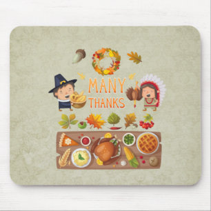 Many Thanks Pilgrim And Native Thanksgiving Feast Mouse Pad