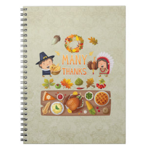 Many Thanks Pilgrim And Native Thanksgiving Feast Notebook