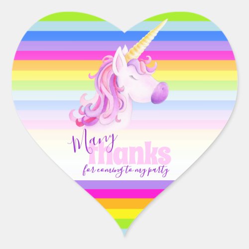 Many thanks unicorn rainbow party stickers