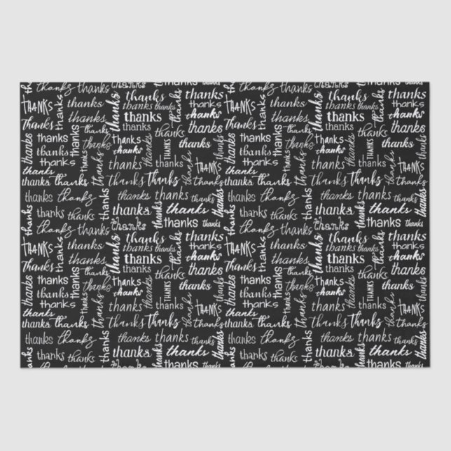 Many Thanks White Text On Black Tissue Paper (Front)