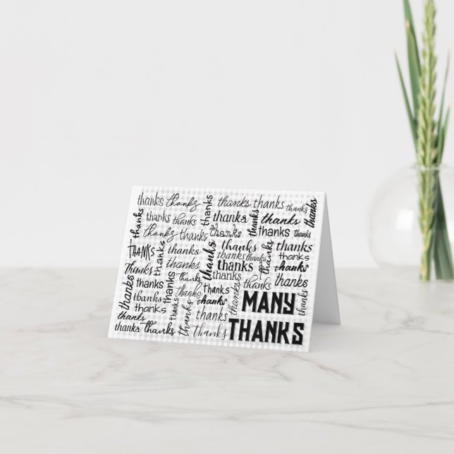 Many THANKS Word Cloud On Gingham Letterpress Thank You Card (Front)