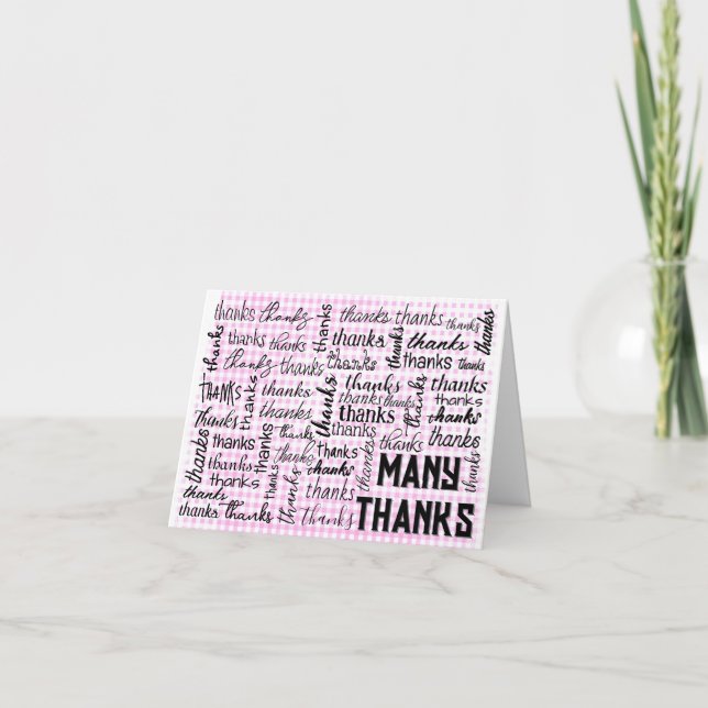Many THANKS Word Cloud On Gingham Letterpress Thank You Card (Front)