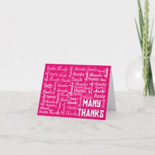 Many THANKS Word Cloud On Pink Letterpress Thank You Card