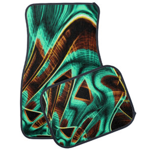 Many twisted aquamarine tapes and coffee grooves car floor mat