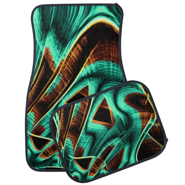 Many twisted aquamarine tapes and coffee grooves car floor mat (Set)