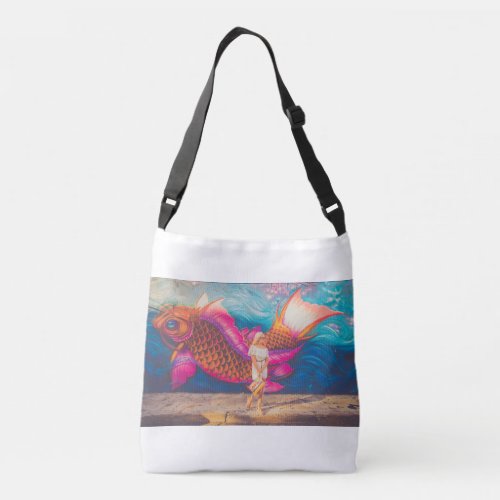 many use beg smart fish print image crossbody bag