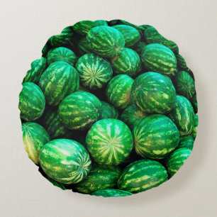 Many watermelons on the market background round pillow