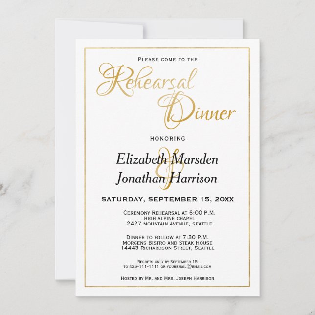 Many Waters Bible Elegant Gold Rehearsal Dinner Invitation (Front)