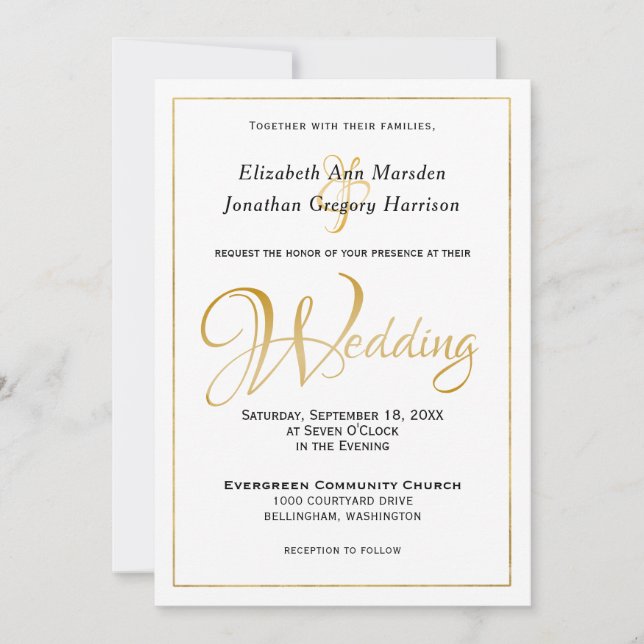 Many Waters Scripture Elegant Black Gold Script Invitation (Front)