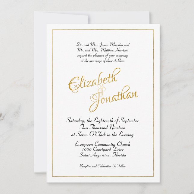 Many Waters Scripture Elegant Formal Gold Script Invitation (Front)