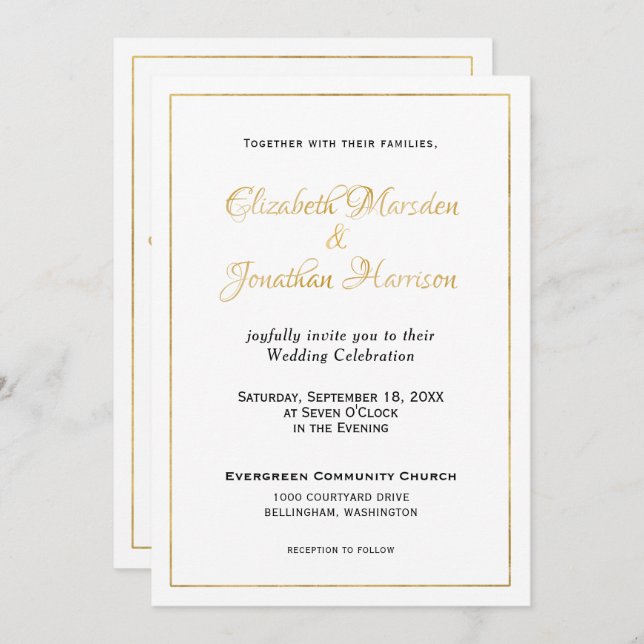 Many Waters Scripture Elegant Formal Gold Script Invitation (Front/Back)