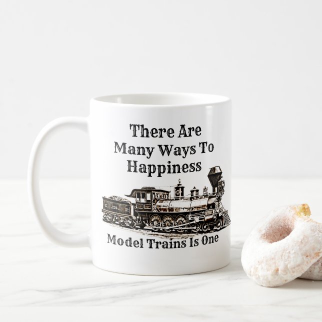 Many Ways Happiness Steam Model Train Railroad Fan Coffee Mug (With Donut)