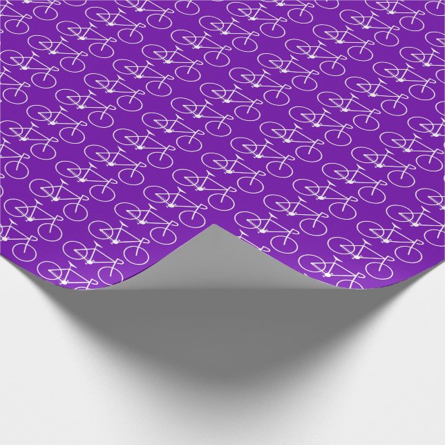 Many White Bicycle Icons on a Purple Background Wrapping Paper (Corner)