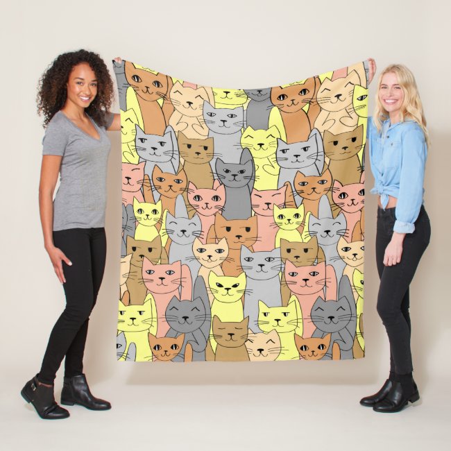Many Yellow Cats Design Fleece Blanket