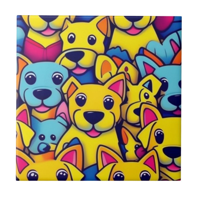 Many yellow dogs happy dogs ceramic tile (Front)