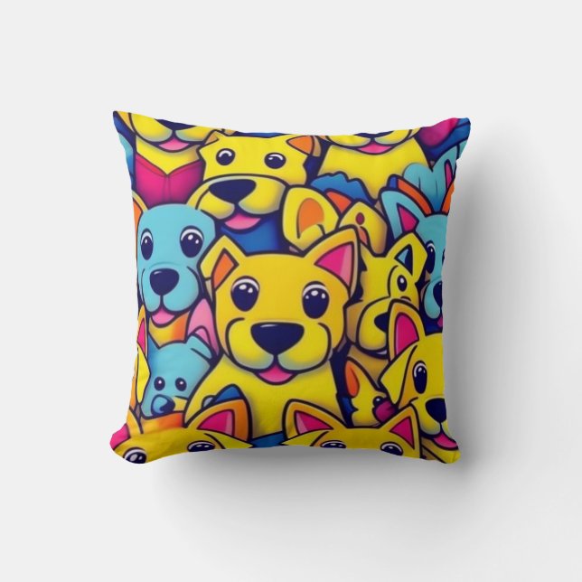 Many yellow dogs happy dogs throw pillow (Front)