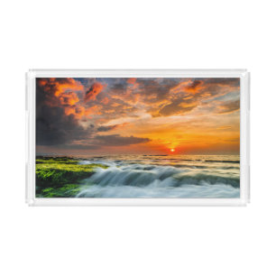 Manyar Beach At Sunrise Acrylic Tray