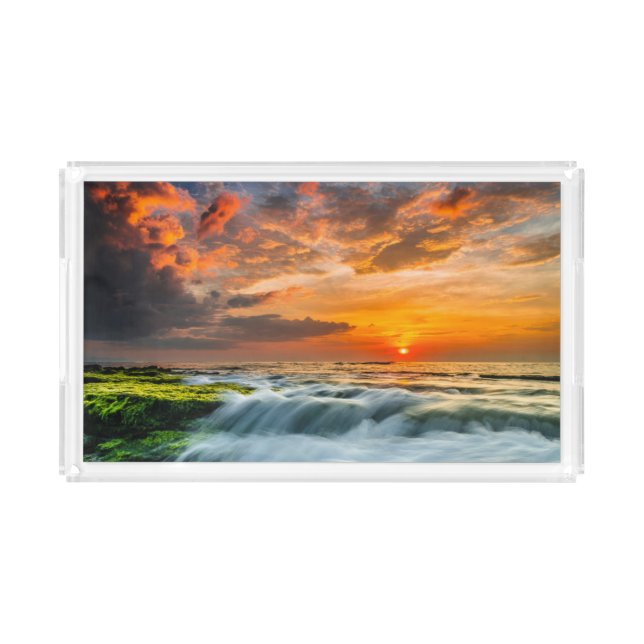 Manyar Beach At Sunrise Acrylic Tray (Front)
