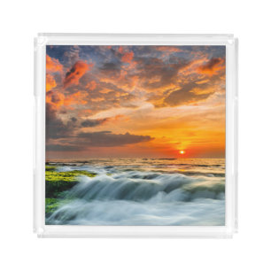 Manyar Beach At Sunrise Acrylic Tray