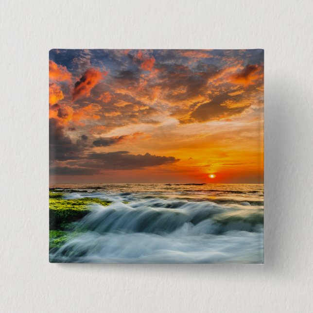 Manyar Beach At Sunrise Pinback Button (Front)