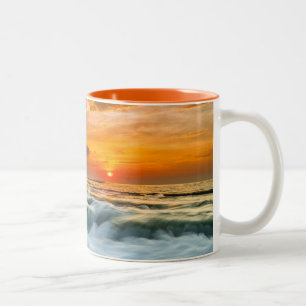 Manyar Beach At Sunrise Two-Tone Coffee Mug