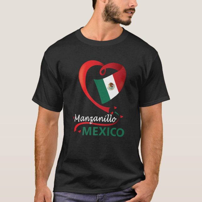 Manzanillo Colima Mexico Heart Flag Mexicana Coraz T-Shirt (Front)